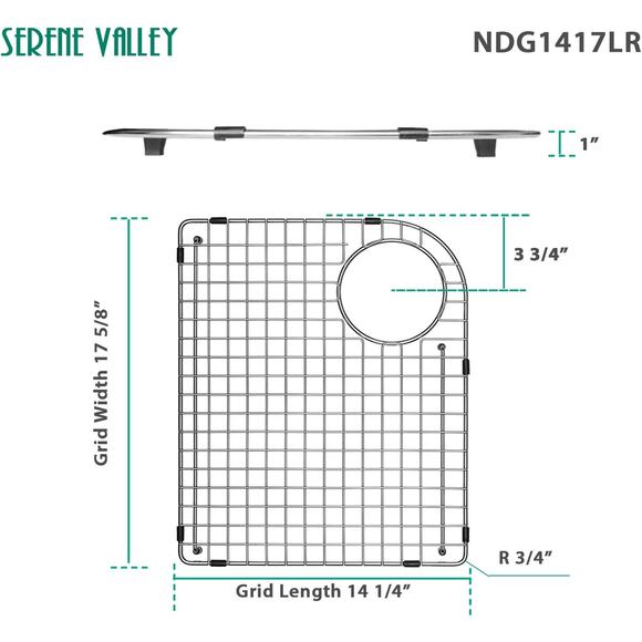 Sink Bottom Grid 14-1/4" X 17-5/8", Rear Corner Drain w/ Radius 3-3/4" Stainless - Picture 3 of 12